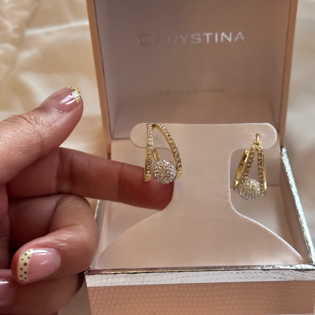 Gold Crystal Pav Hoop Drop Earrings